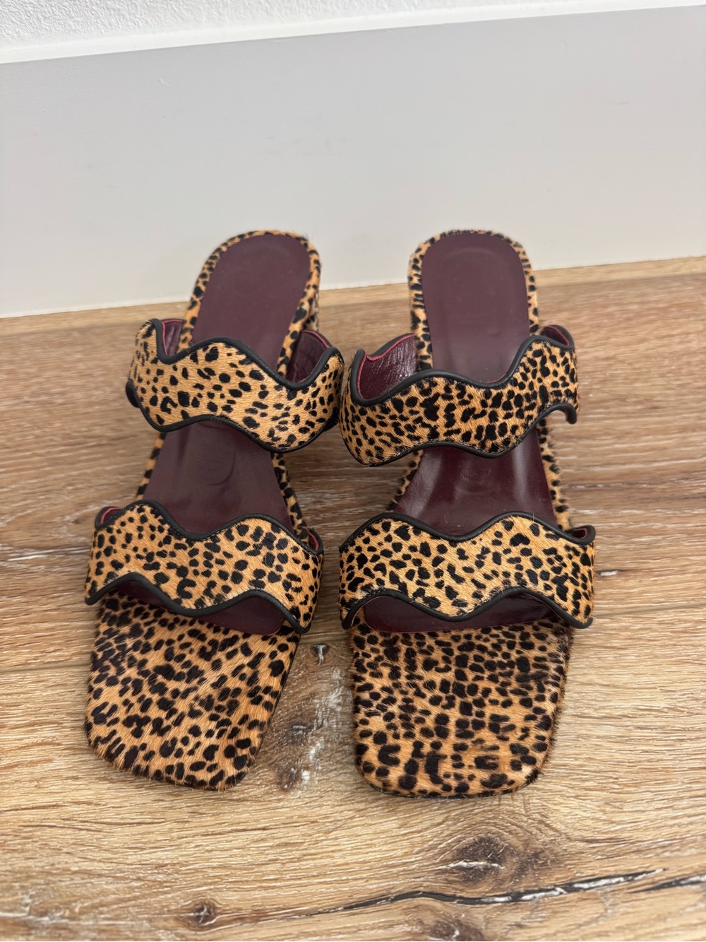 STAUD Frankie Wavy Double-Strap Cheetah Leopard Sandals